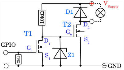 N-channel MOSFETs with one preamplifying stage, example circuit